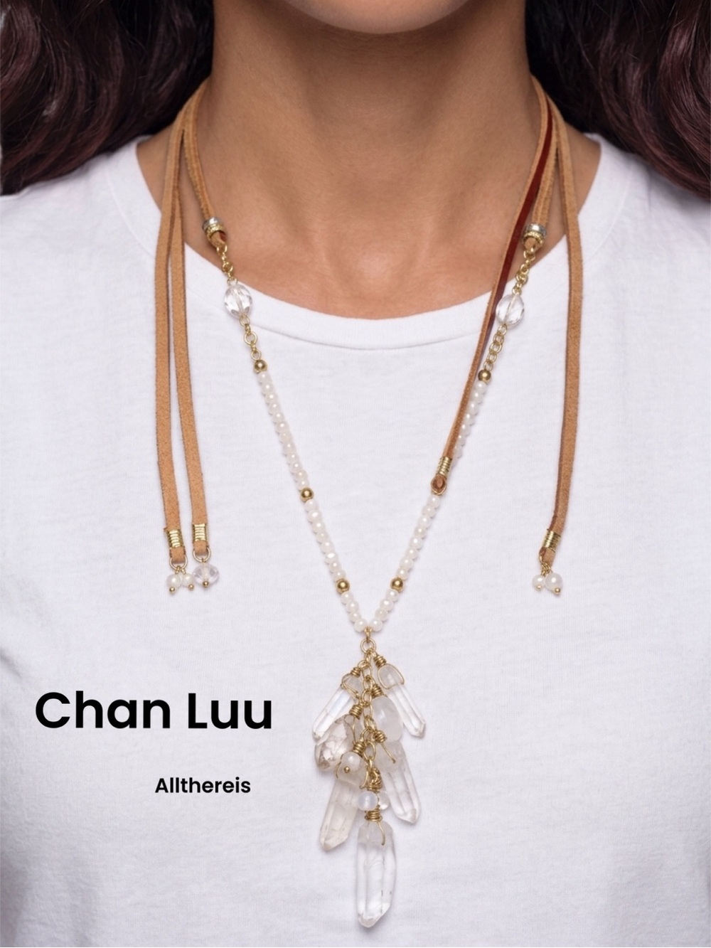 Chan Luu necklace leather , pearls and crystals - Picture 2 of 10